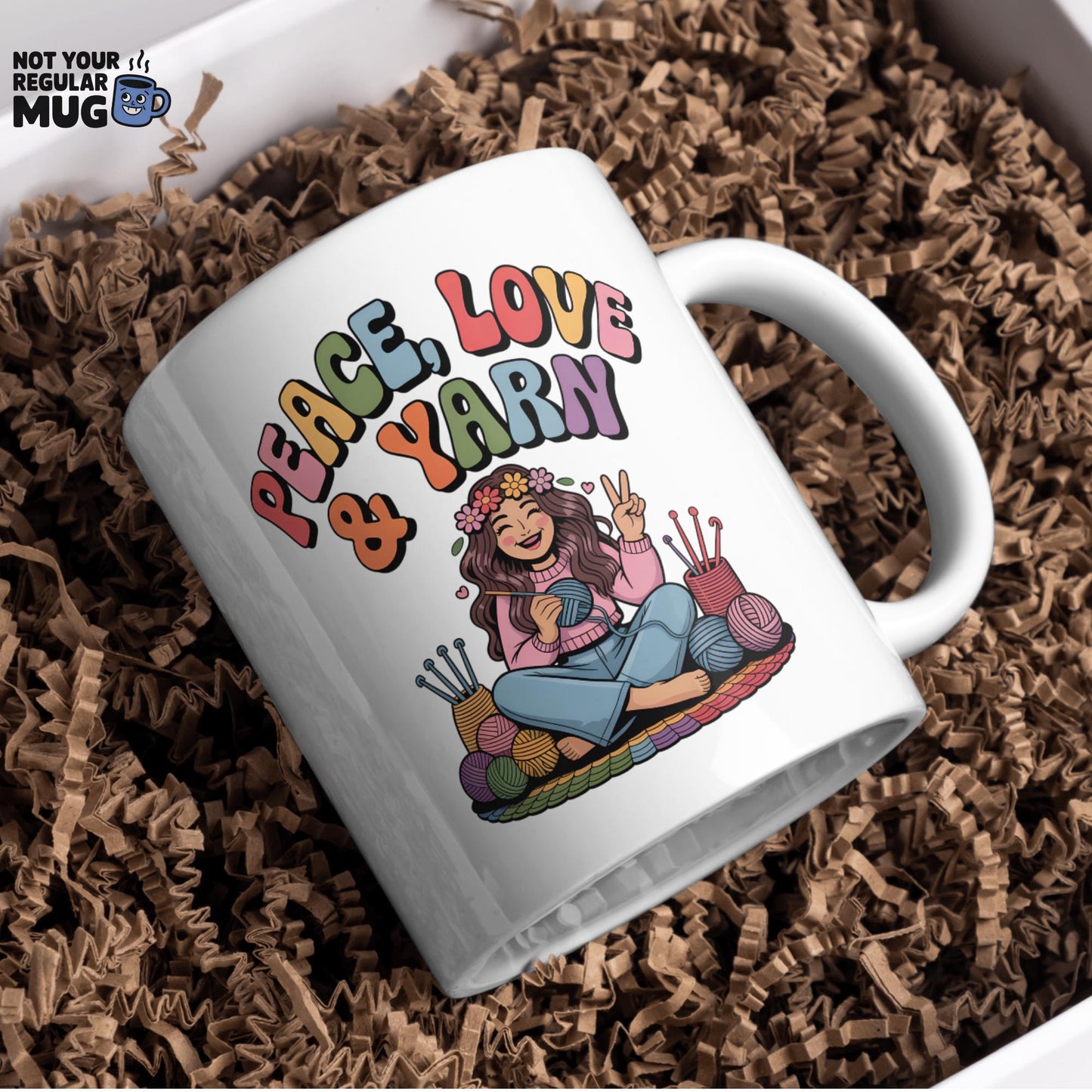 Peace Love and Yarn Crochet Mug