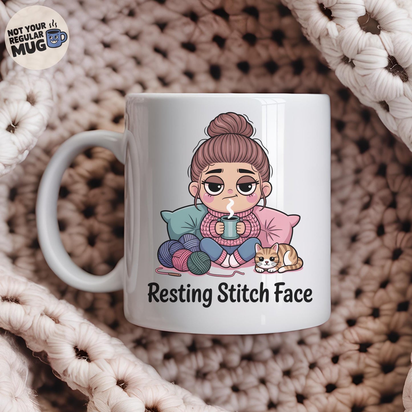 Resting Stitch Face Crochet Mug