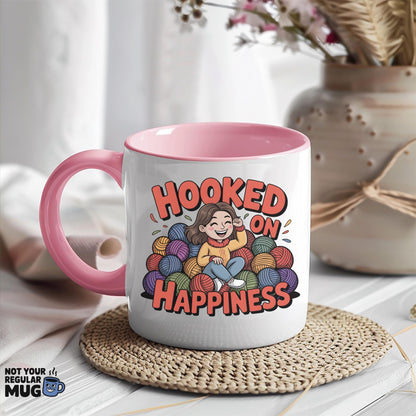 Hooked on Happiness Funny Crochet Mug