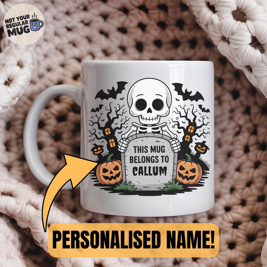 Custom Halloween Skeleton Mug with Personalized Name