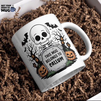 Custom Halloween Skeleton Mug with Personalized Name