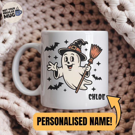 Personalised Vintage Ghost Halloween Mug