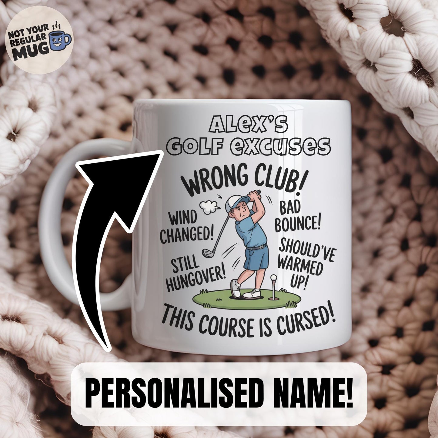 Personalised Golf Excuses Mug – Funny Custom Golf Mug with Name