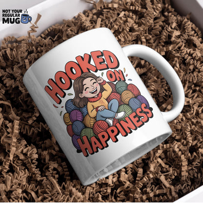 Hooked on Happiness Funny Crochet Mug