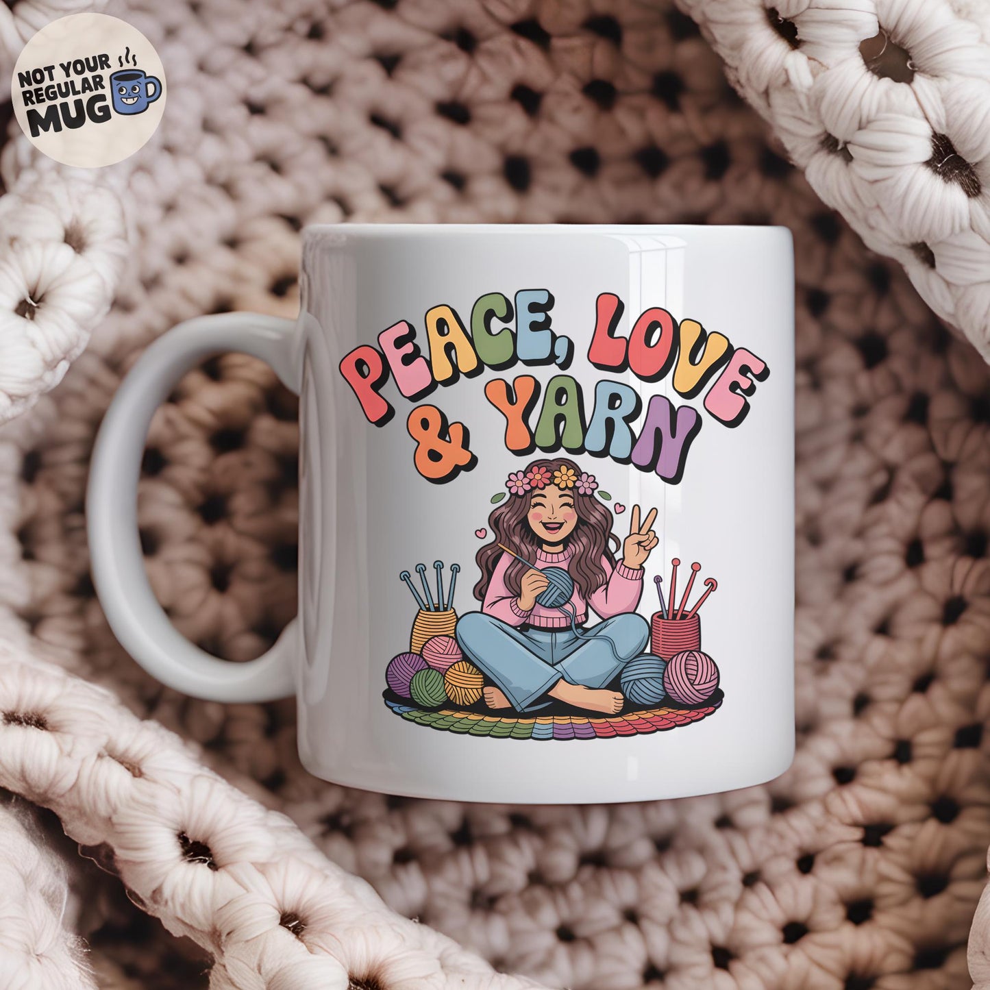 Peace Love and Yarn Crochet Mug