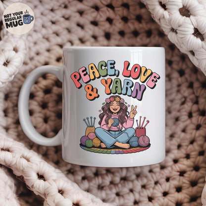 Peace Love and Yarn Crochet Mug