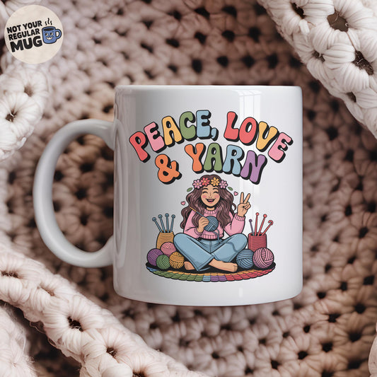 Peace Love and Yarn Crochet Mug