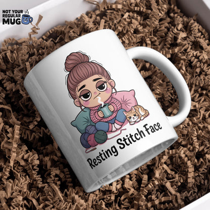 Resting Stitch Face Crochet Mug